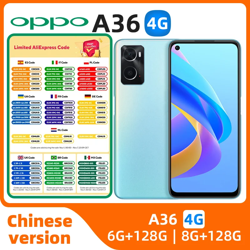 

Oppo A36 4g SmartPhone Snapdragon 680 Android 11.0 Fingerprint 6.56" 90HZ Face ID 8GB RAM 256GB ROM 13.0MP Original used phone