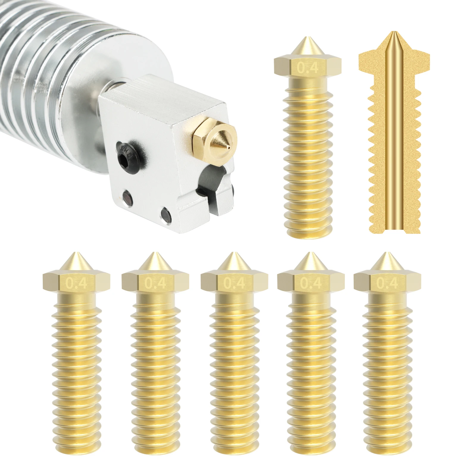 5Pcs Volcano V6 Nozzle All Metal  Brass Volcano Extruder V6 Print Head Nozzles For Anycubic Mega Vyper