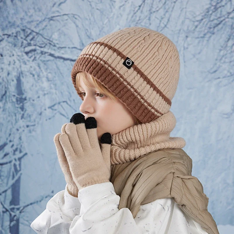 Children's Hats Gloves Scarf Sets Winter Velvet Ear Protectors Knitted Wool Hats Baby Outdoor Thermal Pullover Hats