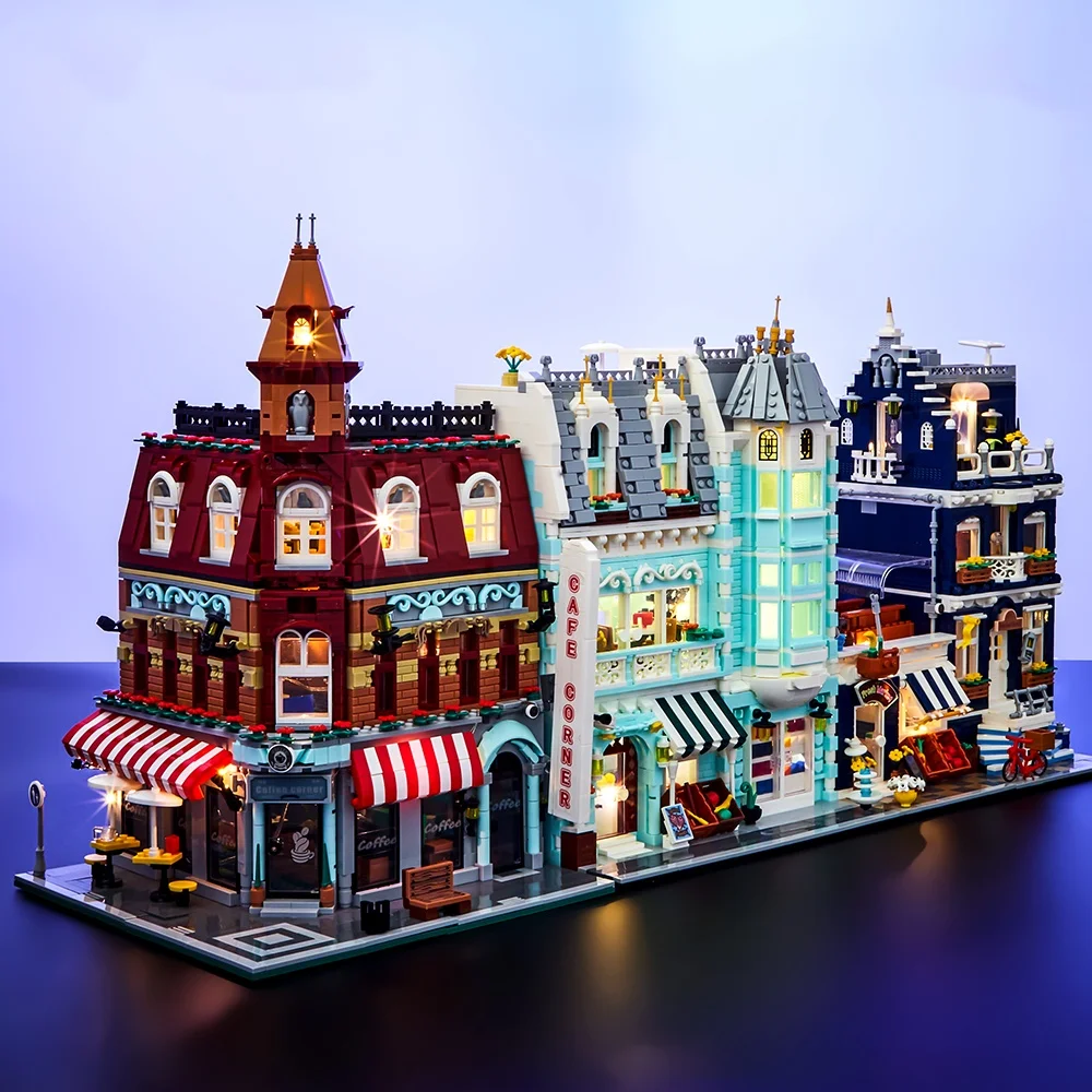 Europäische Straßenszenenarchitektur Kreative 3D-Mikrobausteine Café Marktladen Erwachsenes Kind Weihnachtsgeschenk