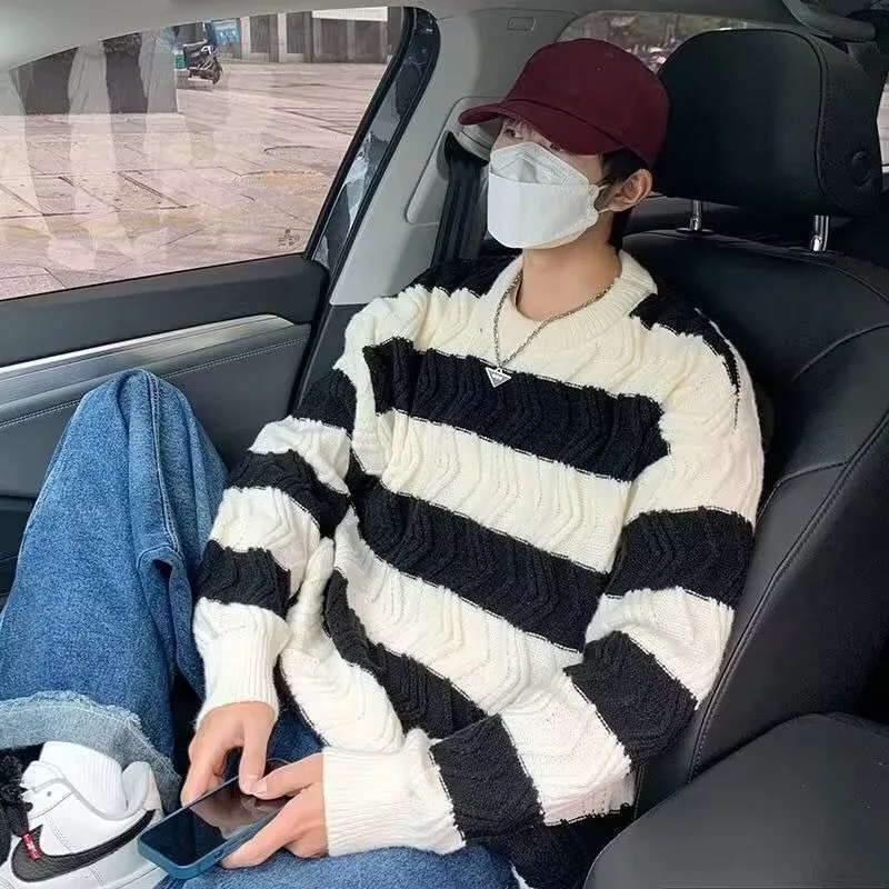 No Felpa con cappuccio Maglione lavorato a maglia da uomo Abbigliamento Maglieria a righe Offerte 2025 Designer Estetico originale Pullover con colletto tondo economico Uomo