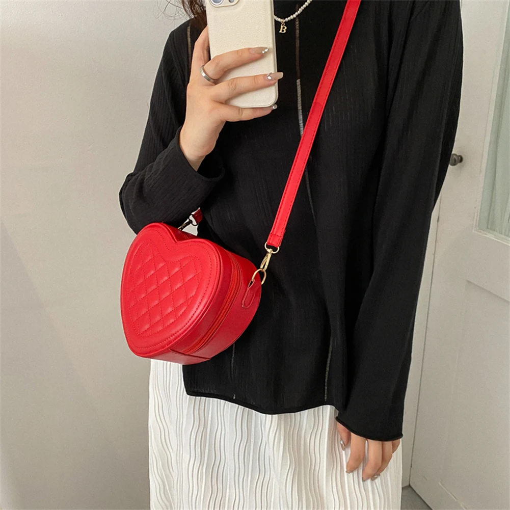 Luxury Love Shaped Fashion Small Crossbody Bags Rhombic Pattern PU Women Sling Purse Red Peach Heart Mini Phone Bag Shoulder Bag