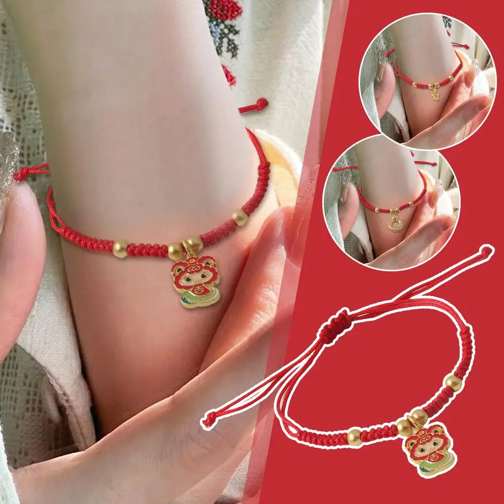 2025 Snake Year Lucky Red Rope Bracelet Chinese Style Gift Jewelry Hand Braided Fashion Snake Year Xmas Women Chain S8u6