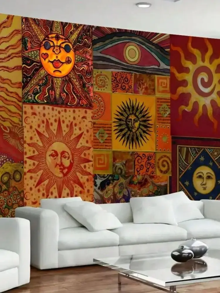 VIKAMA Boho-Sonnentapete, farbenfrohes Wandbehang-Tapisserie für Schlafzimmer, Wohnzimmer, Schlafsaal, Party-Dekoration, Heimdekoration, Raumdekoration