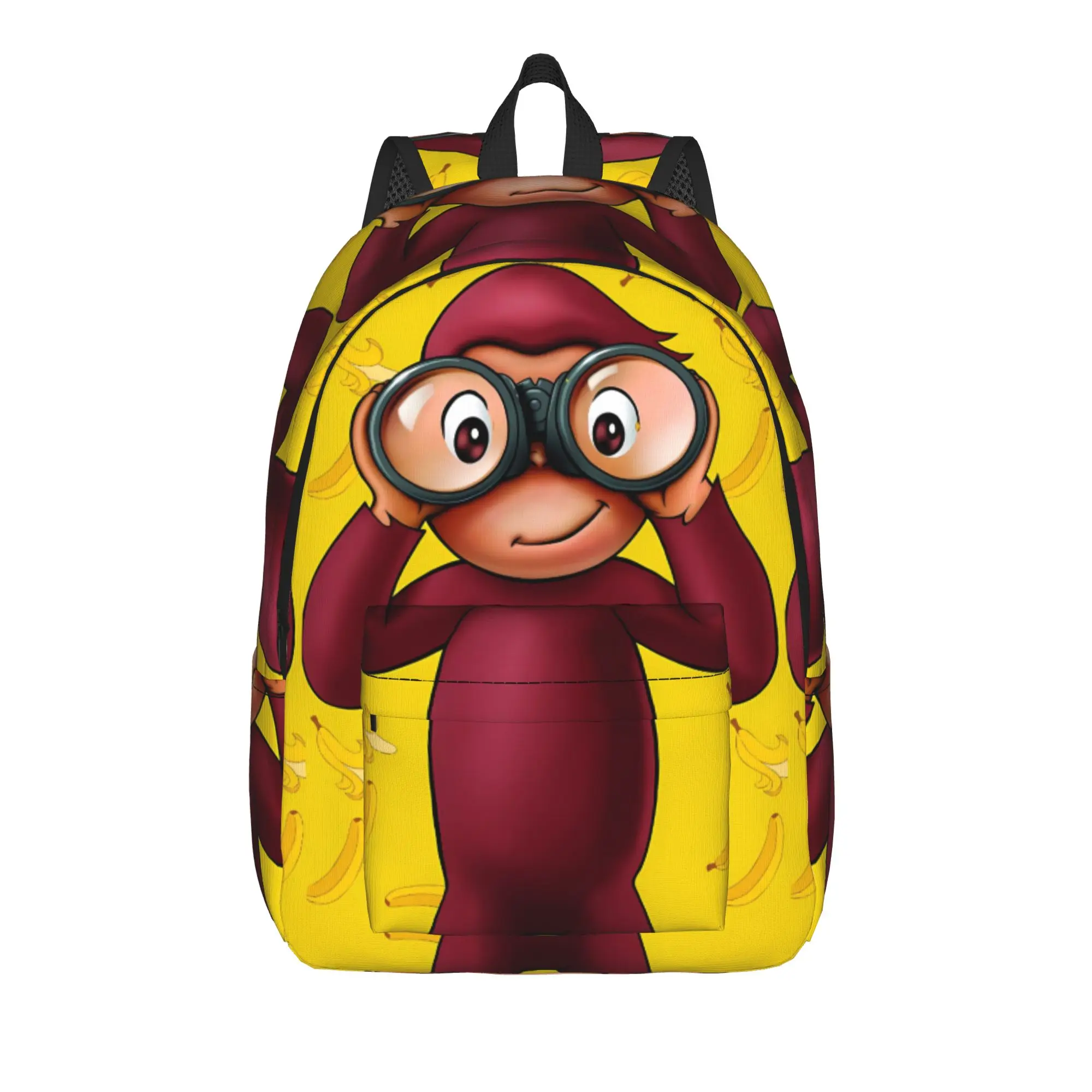 C-Curious George Backpack  Women Men Polyester Camping Backpacks Breathable Streetwear School Bags Rucksack