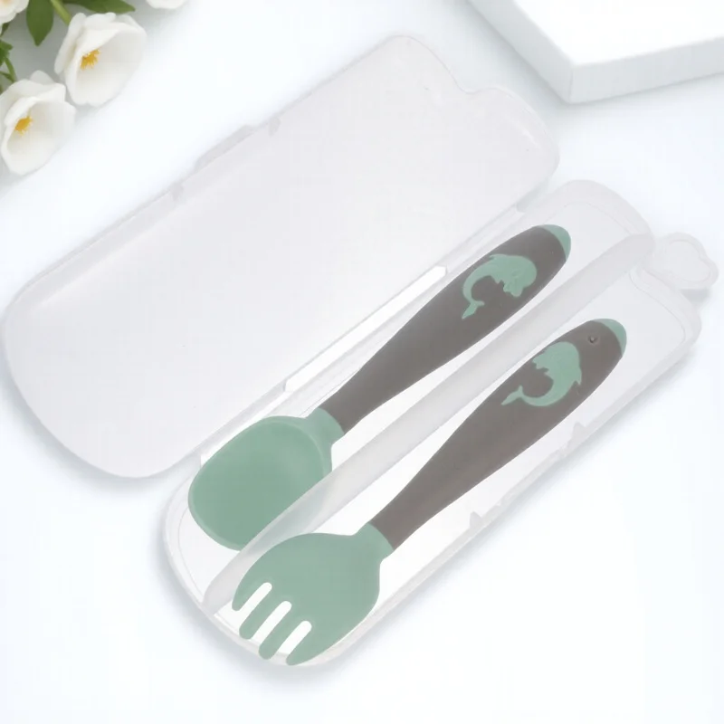 

1Set Baby Fork Spoon Set Food Grade Bendable Training Cutlery Kit Easy Grip Utensils for Feeding Baby LED Weaning