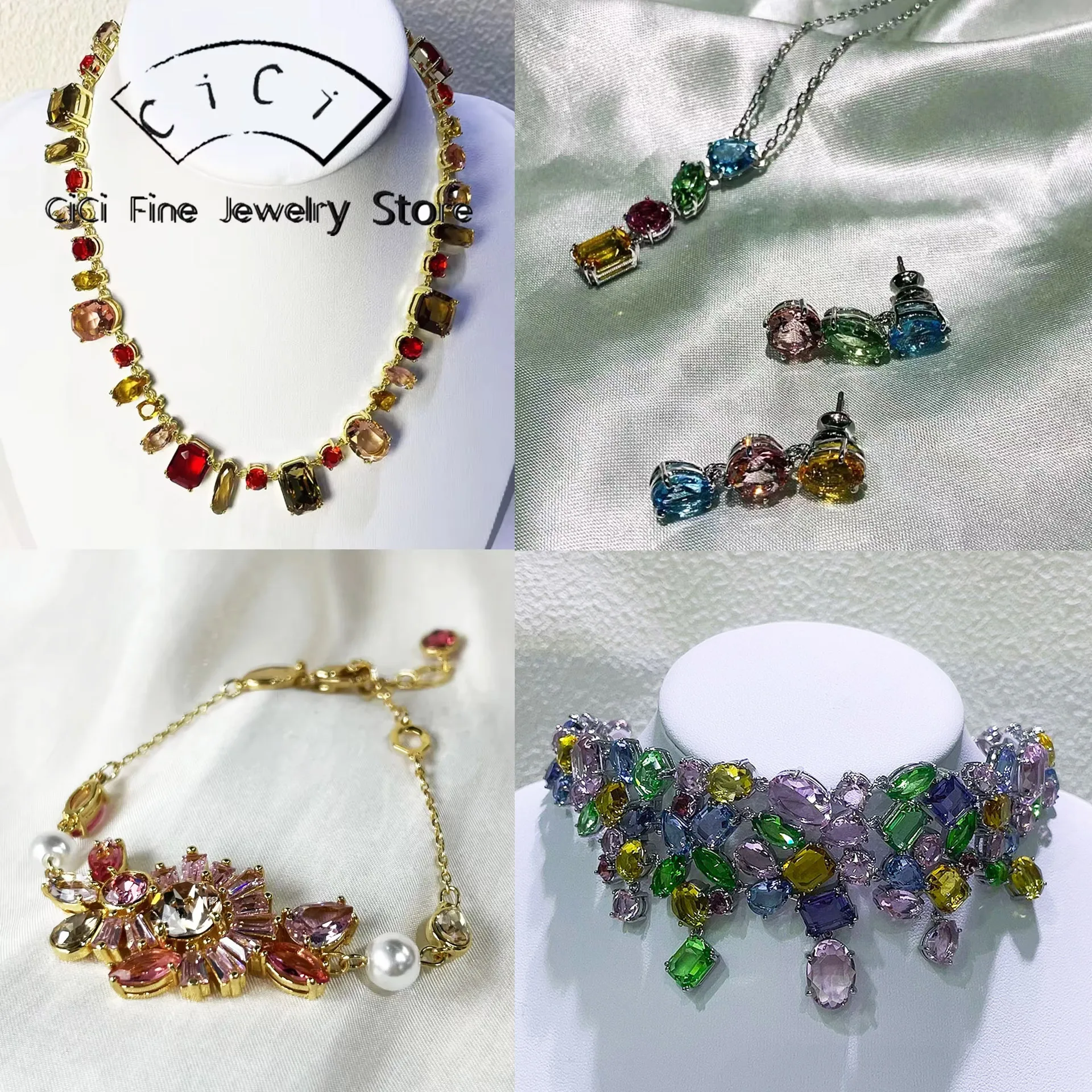 

Original Colored Candy Crystal 2024 High Jewelry Set Luxury Agate Pearl Necklace Earrings Bracelet Ring for Women Wedding Gifts