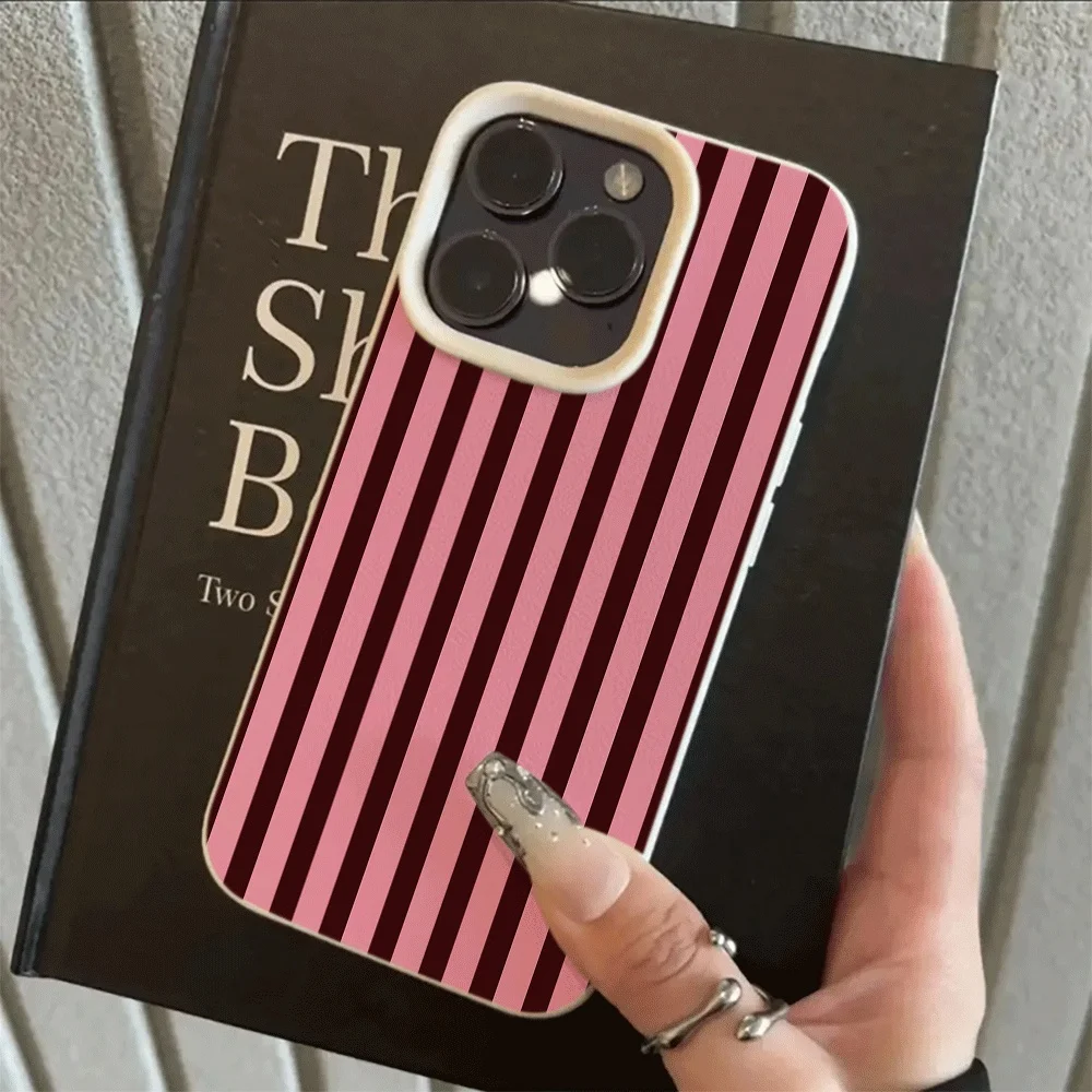 Koreanischer Stil Weinrot-Rosa Gestreifter Handyhülle für iPhone 17 16 15 14 13 12 11 Pro Max Plus 17 Silikon Matt Stoßfeste Hülle – Detail 6