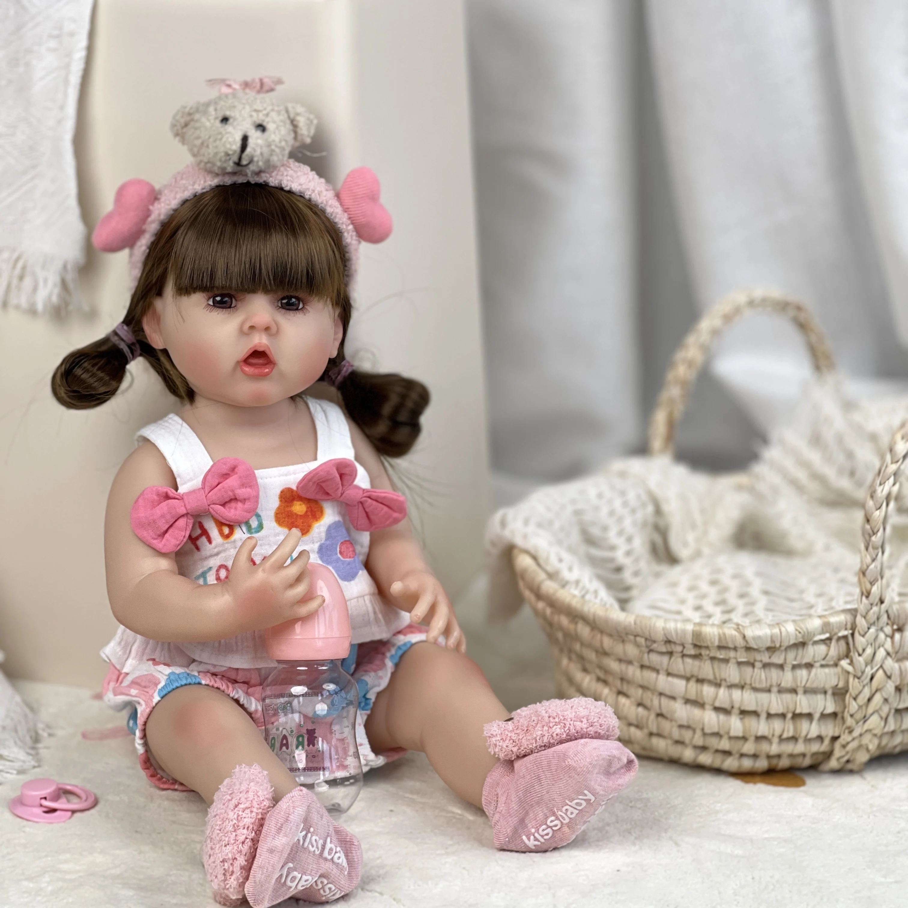 Erin Reborn Baby Doll 55 cm Reborn Bebe Can Take Shower Open Mouth  Handmade Realistic Gifts For Children