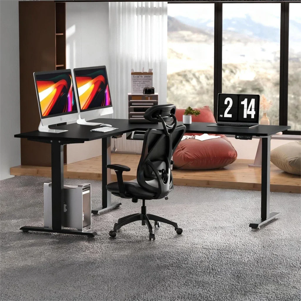 Large Ergonomic L-Shaped Computer Laptop Desk Dual Motor Standing Office Corner Table Electric Height