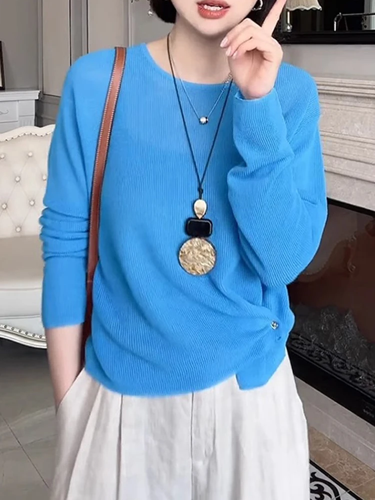 Vestibilità ampia rotonda Ne Long Sve Maglieria Lazy Sle Faion da donna Inizio autunno Top in puro colore Confortevole e traspirante