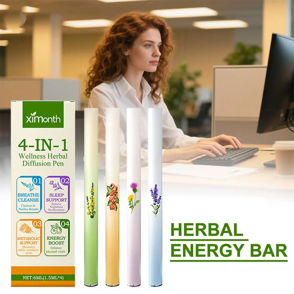 Barre combinée d'énergie à base de plantes 4 en 1, stylo diffuseur à base de plantes, soulage la Fatigue de conduite, la somnolence, barre d'énergie essentielle rafraîchissante à la menthe