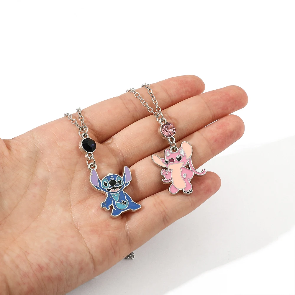 Anime Lilo and Stitch Necklace Cute Cartoon Figure Stitch Angel Pendant Neck Chain Collar Kawaii Jewelry Accessories