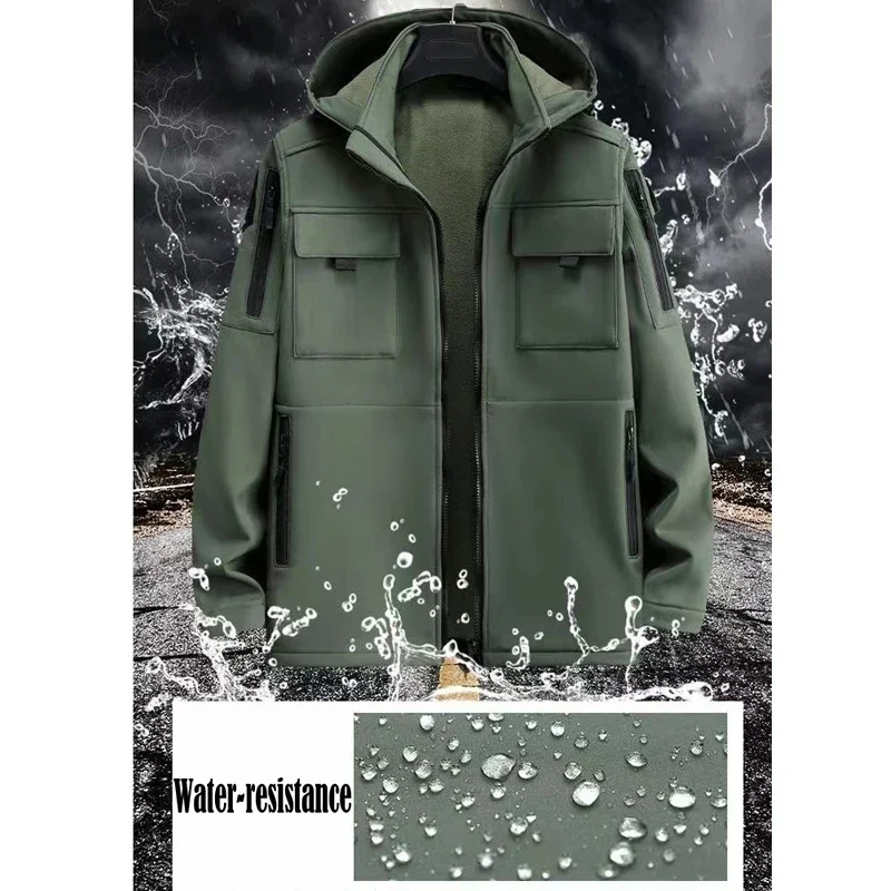 Waterproof Fleece Jackets Men Hood Coat Softshell Tracksuit Fishing Hiking Camping Pants Climbing Trousers Skiing Suits Winter