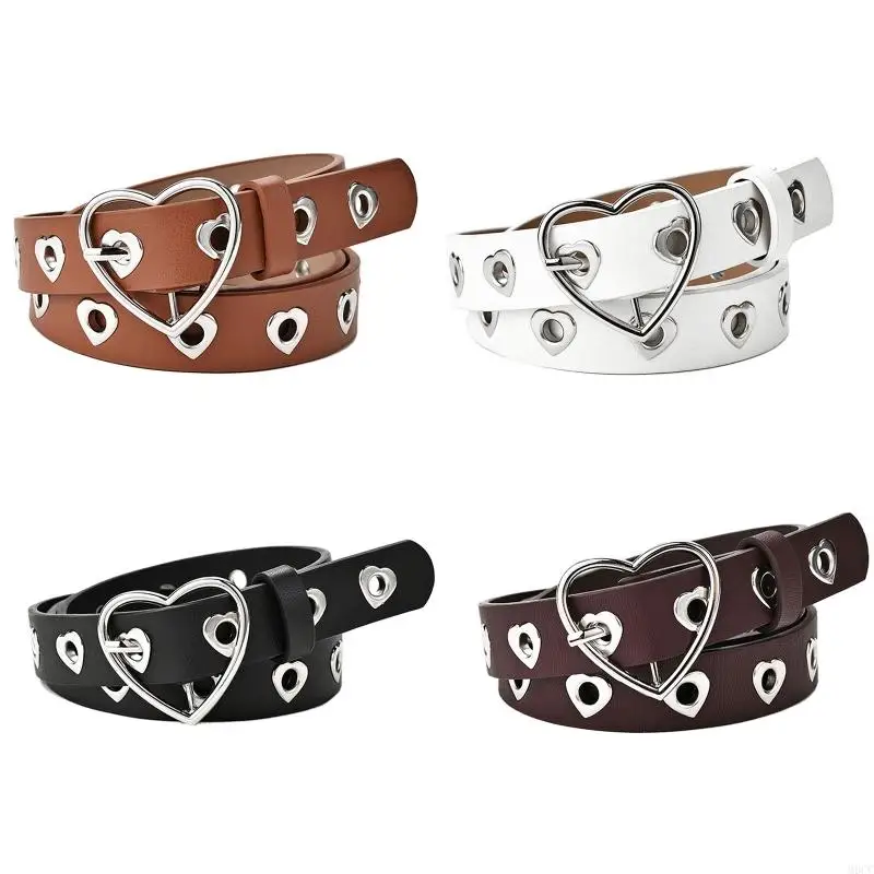 M6CC Women Punk Heart Waistband Leather Buckle Waist Belt for Pants Jeans Dresses Hollow Heart Belt Waist Decoration