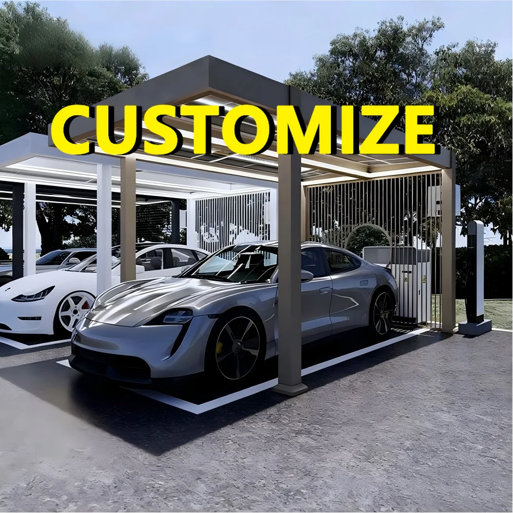 

Any Size Custom High Capacity Parking Carport Sturdy Waterproof 3600w 6000w Solar Energy Storage Charging Outdoor Sun Shade Shel
