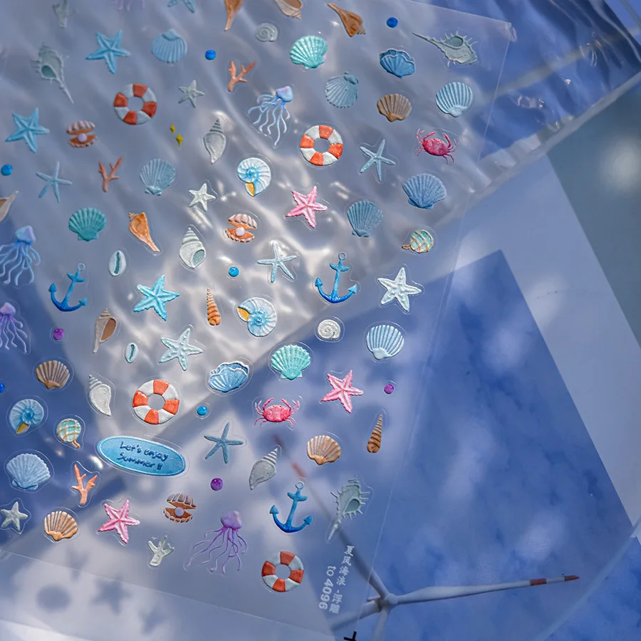 Adorabili tartarughe nuotanti sottomarine oceano decalcomanie per unghie scuole di pesci colorati delicato stella marina corallo adesivo per nail art in gelatina 5D