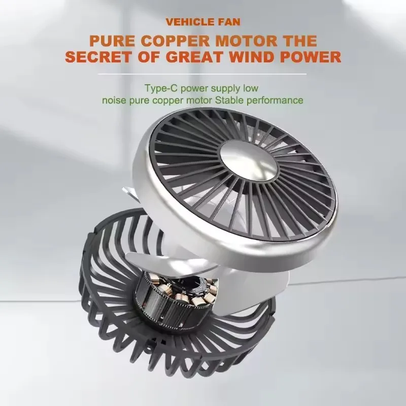 Car Fan Cooling Dual Head Type-c Usb Car Fan 3 Speeds Adjustable Auto Cooler Air Fan With LED Lights Car Accessories
