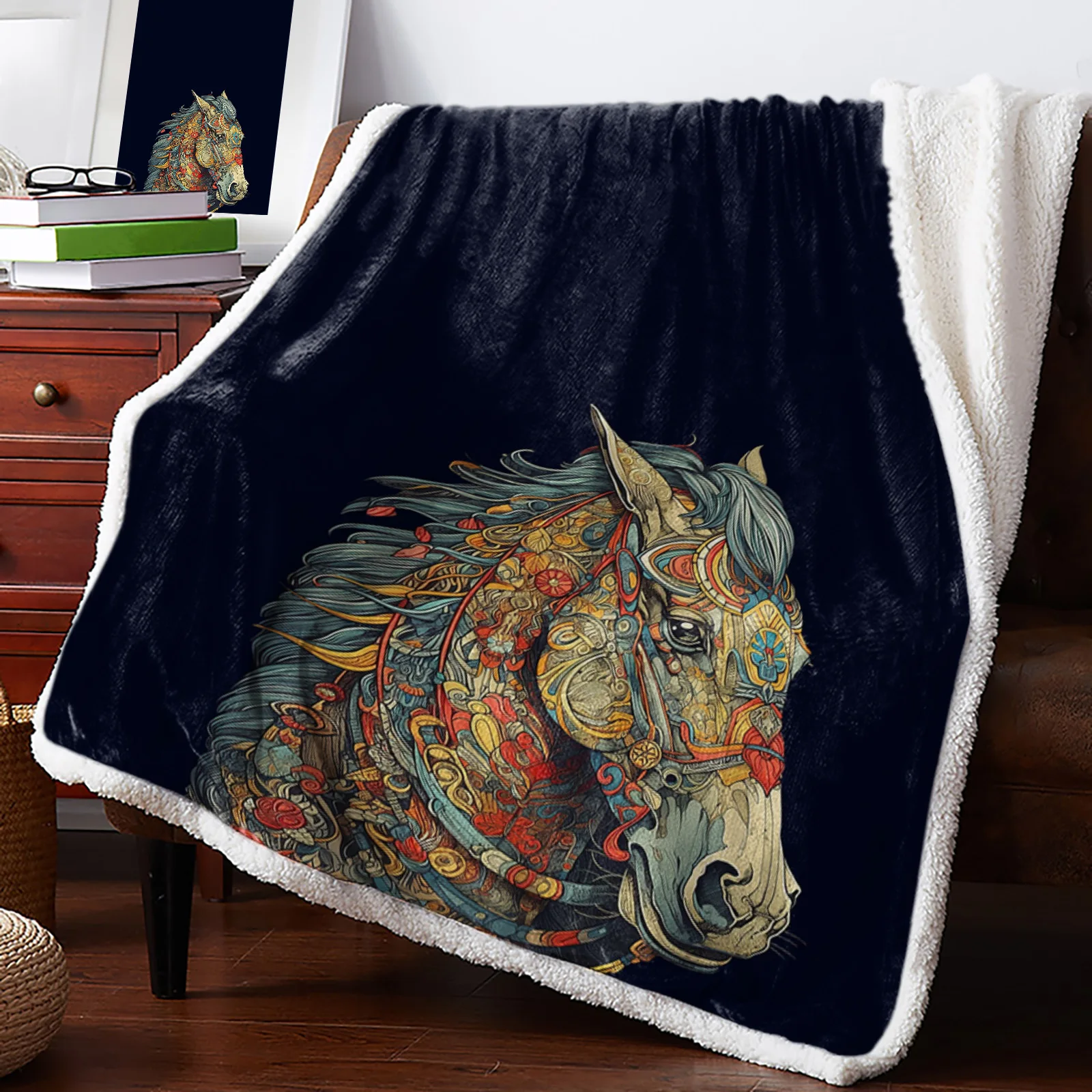 

Vintage Floral Horse Blankets Winter Warm Cashmere Blanket Office Sofa Soft Throw Blanket Kids Bed Bedspread