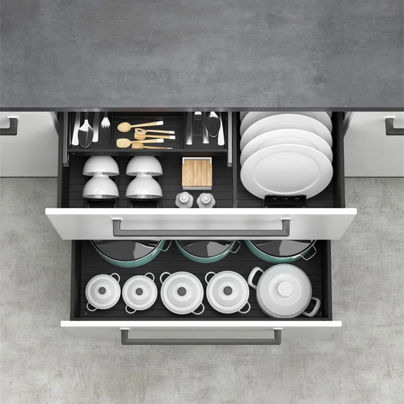 Space Aluminum Double Layer Pull Out Dish Basket Built-in Kitchen Cabinet Bowl Storage Rack