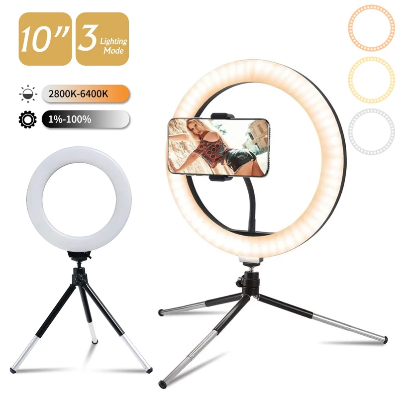 12inch LED Selfie Ring light Dimmable Photography Ringlight Fill Lamp with Tripod Phone Holder for Makeup Live Video Fill Lamp