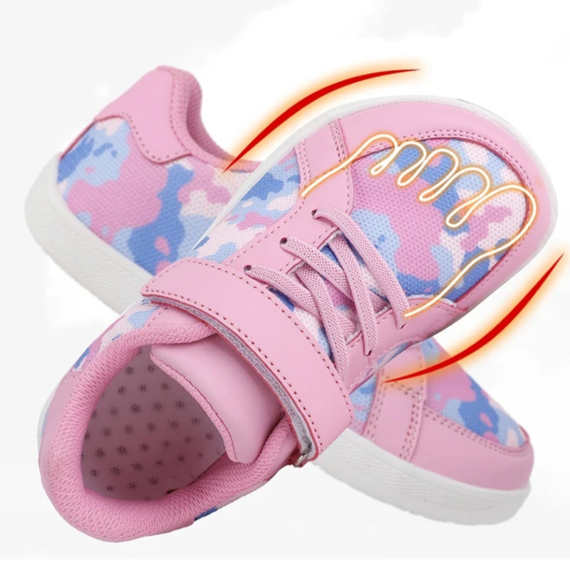 

New Kids Wide Toe Barefoot Shoes Little/Big/Kid Hook Loop Minimalist Sneakers Artificial Leather Mesh Lightweight Shoes
