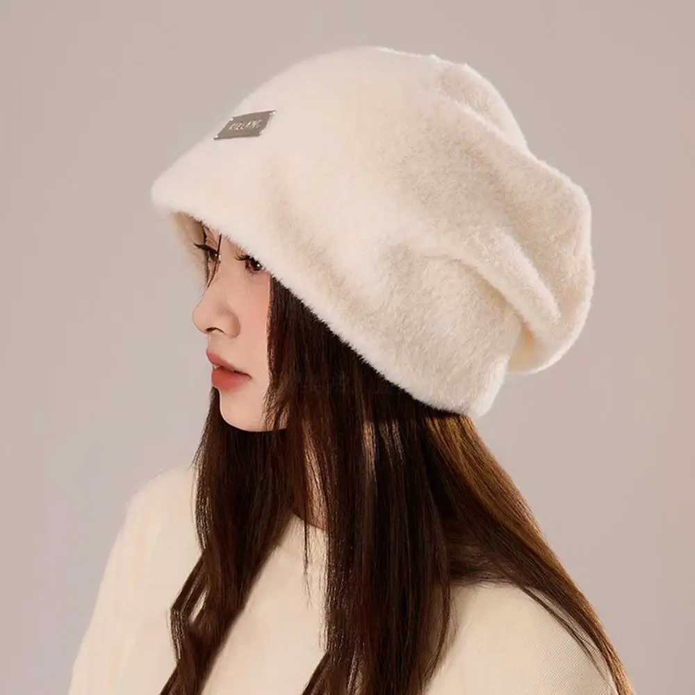 2024 New Fashion Rabbit Fur Y2k Beanies for Women Korean Soft Warm Fluffy Winter Hat Female Windproof Bonnet Hat Skullies Cap