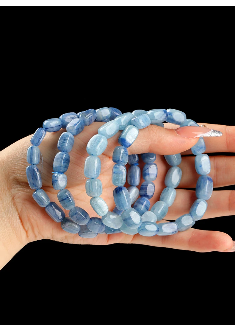 JD Natürliches Kyanit Unregelmäßiges Perlenarmband 7-8mm Blauer Kristall Heilstein Damen Personalisierte Armbänder und Armreifen – Detail 5