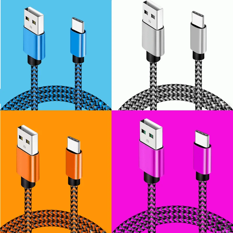 USB Type C Cable Date Sync 2.4A Fast Charging Nylon Braided Wire Charger Cable For Samsung Android Mobile Phone 1pcs 2pcs 3pcs