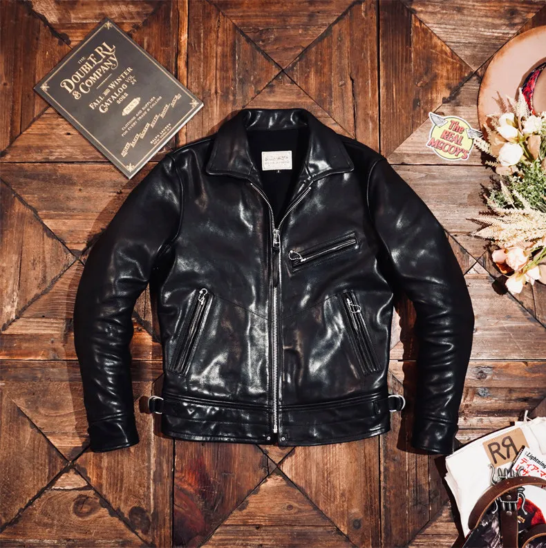Tailor Brando Classic Mulholland Vegetable Tanned Horsehide Men's Retro Genuine Leather Biker Jacket