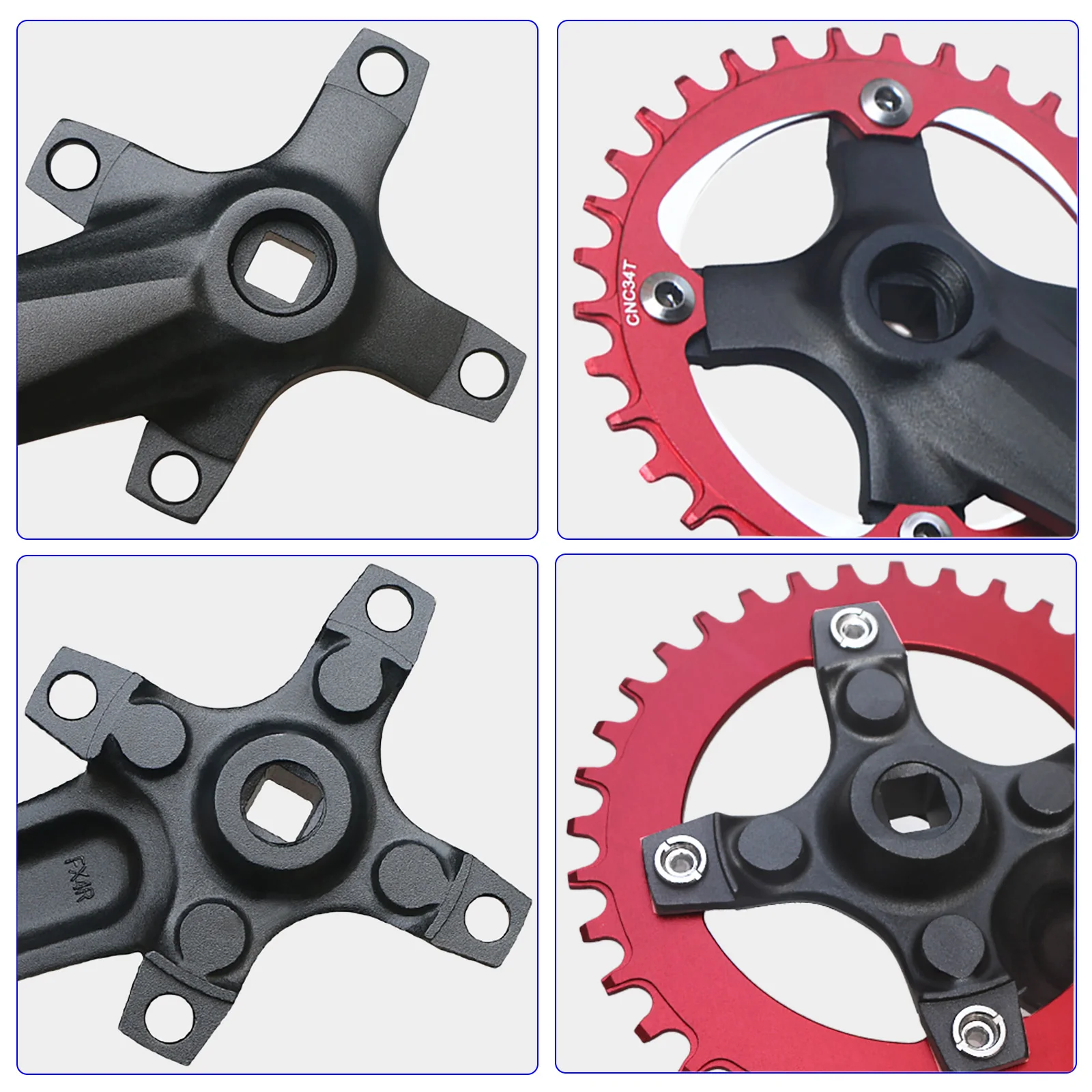 Fahrrad Vierkantloch Kettenrad 104BCD 152mm/165mm/170mm Kurbelarme 32/34/36/38/40/42T Schmales breites Kettenblatt MTB Fahrrad Kurbelgarnitur – Detail 9