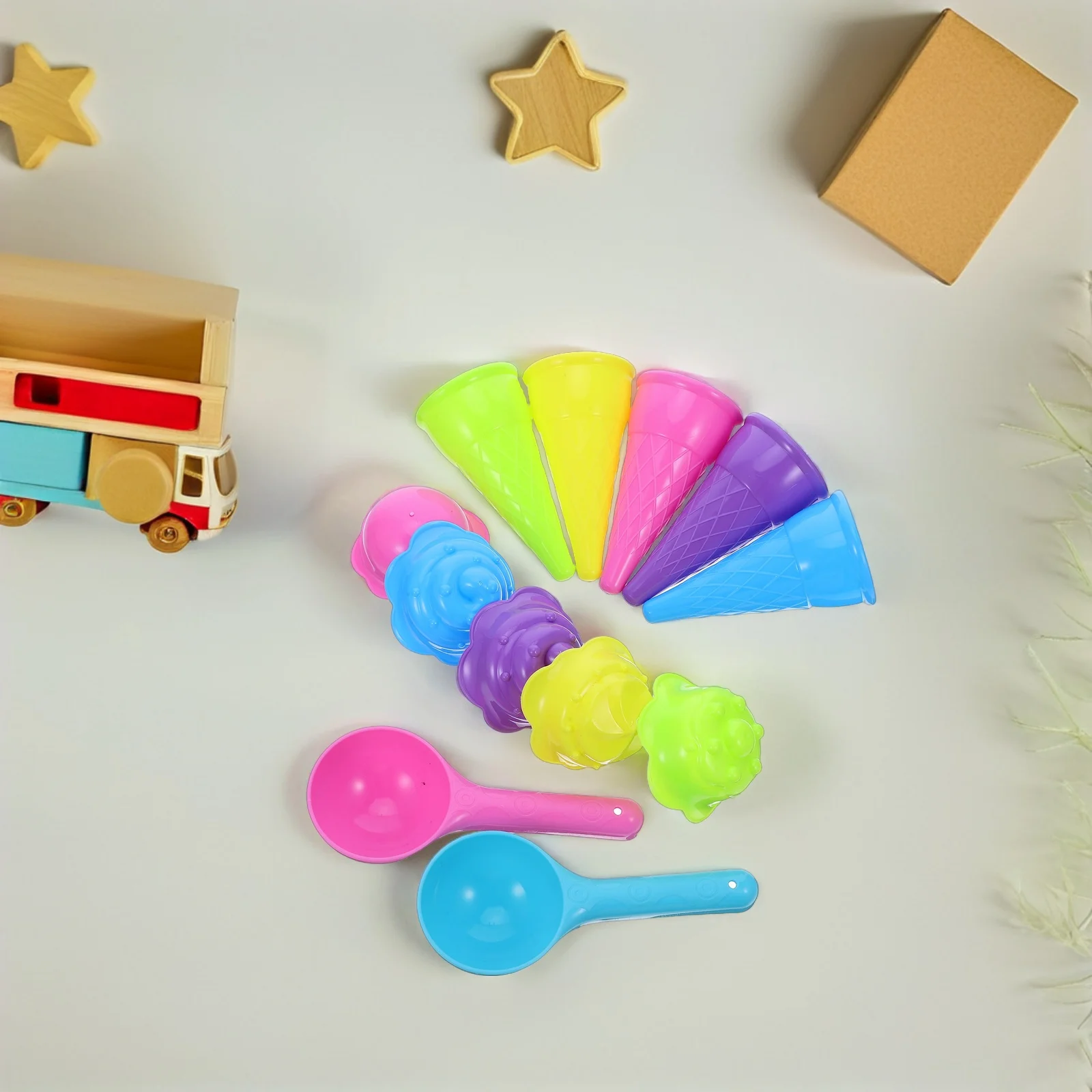 2 مجموعات الأطفال العفن الإبداعية الآيس كريم المخروط البلاستيك مغرفة رمل الشاطئ في الهواء الطلق اللعب مجموعة للأطفال لعبة الرمل الآيس كريم