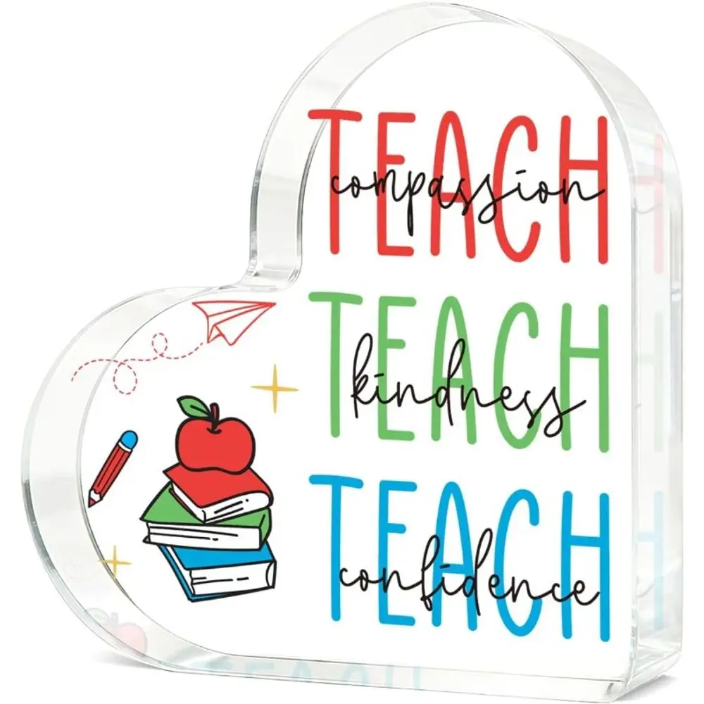 Acrylic Heart Teacher Appreciation Gift, Desk Decor for Birthday Christmas Retirement Graduation, Men Women Teachers Home Office