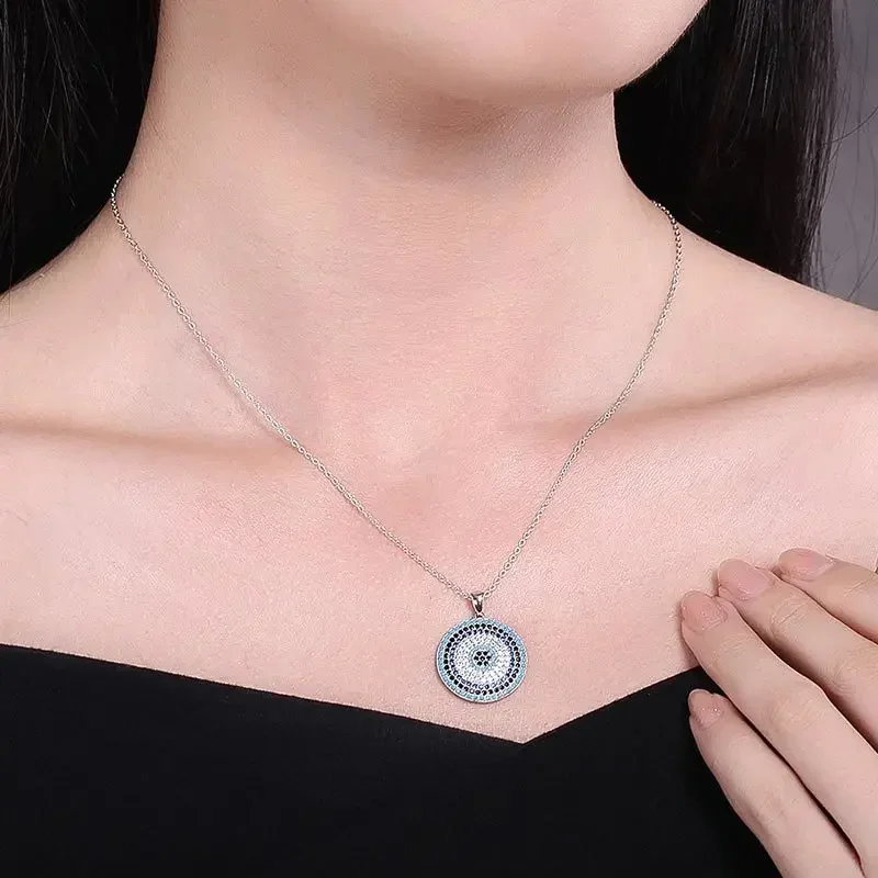 KALETINE 925 Sterling Silver Necklaces Turkish Big Blue Stone Evil Eye Round Pendant Women\'s Necklace Personalized Men Jewelry