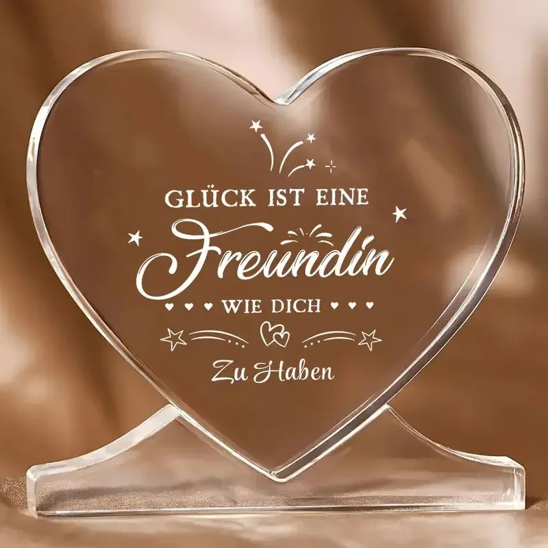 2D Flat, 1pc Heart-Shaped Acrylic Desktop Decoration with Engraved German Love Quote - Contemporary Sentimental Gift