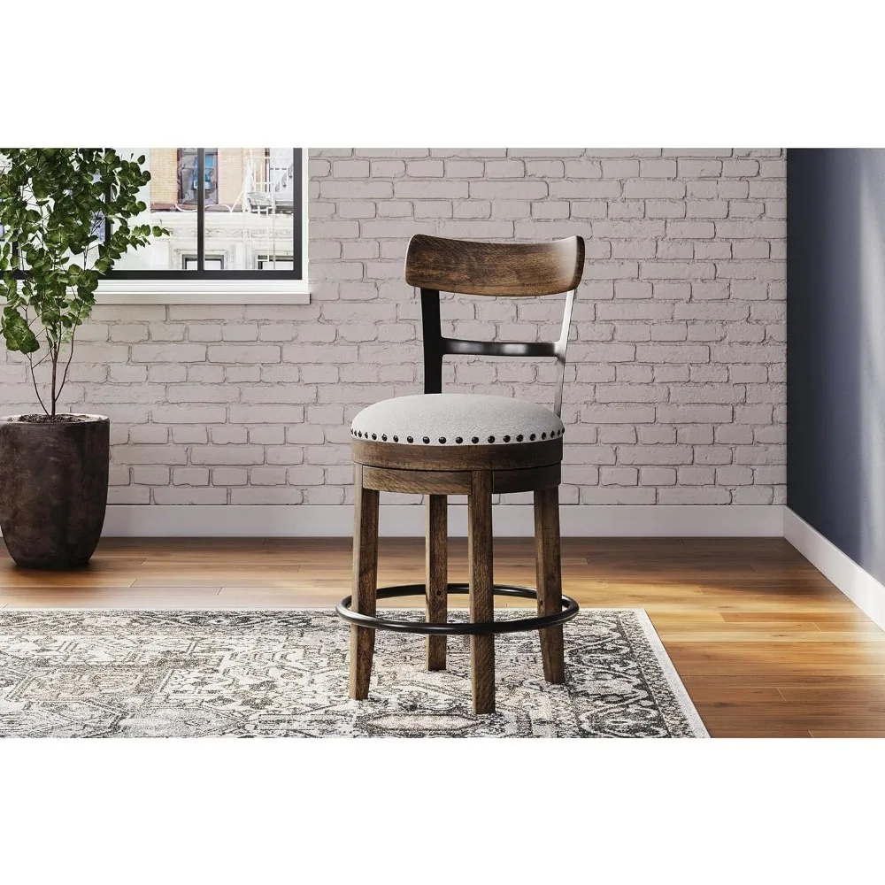 Valebeck Rustic Farmhouse 24.5” Counter Height Swivel Bar Stool, Brown