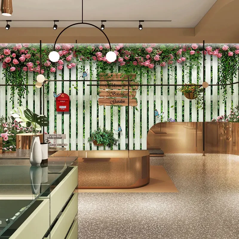 Custom Idyllic flower shop plant wallpapers for living room rose flower wall covering 3d background wedding wall paper Stickers