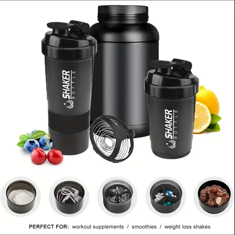 Shaker Flasche mit Power Container 2 Ebenen Protein Shakes Pulver Shaker Flasche Sport Wasser flasche ideal für Sport Fitness Fitness