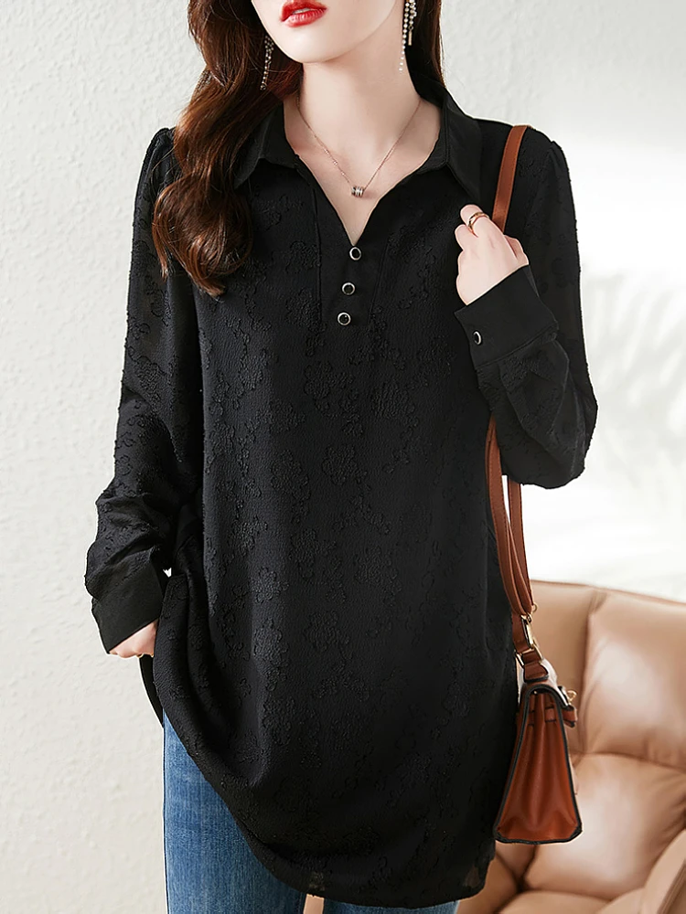 

Slimming Long Sve Midi irt for Women Spring Autumn New Sle Loose plus Size Belly Cover Faionable Ladies Blouse Top