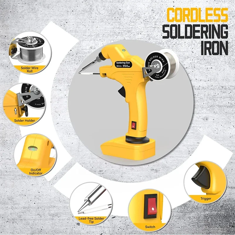 for Dewalt 18V 20V Li-ion Battery Cordless Soldering Iron Gun  Automatic Feed Hand-held Quick Preheat Soldering Welding Gun