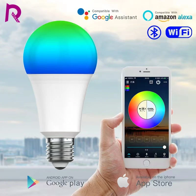 1-12 قطعة E27 لمبة واي فاي بلوتوث عكس الضوء الذكية LED مصباح 2700-6500K RGB LED ضوء لمبة العمل مع أليكسا امازون جوجل