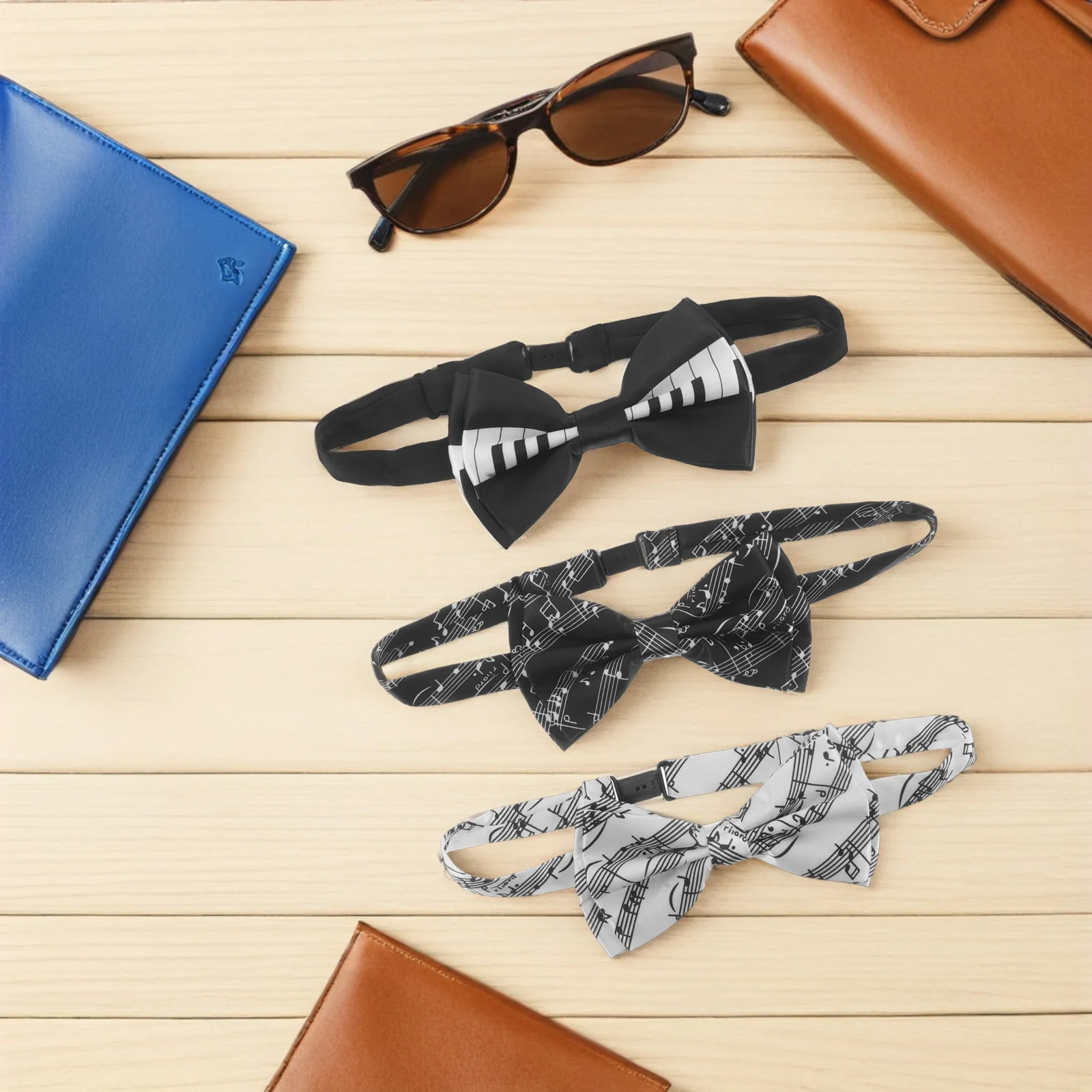 

3Pcs Music Bow Tie Pre-Tied Piano Keys Clip on Performer Bowtie Wedding Party Festival Music Note Suit Accessory