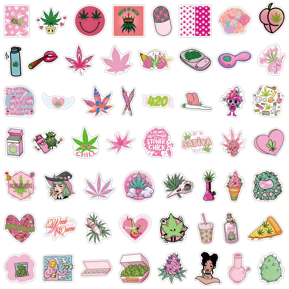 55/110PCS Planten Gras Stickers Waterdicht Roze Cartoon Graffiti Decoratie DIY Notebook Mobiele Telefoon Fiets Water Cup Kinderen speelgoed