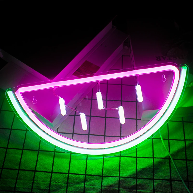 

Ineonlife Watermelon Shaped Led Neon Signs USB Switch Acrylic Hanging Night Light Lamp For Shop Party Room Club Art Wall Decor