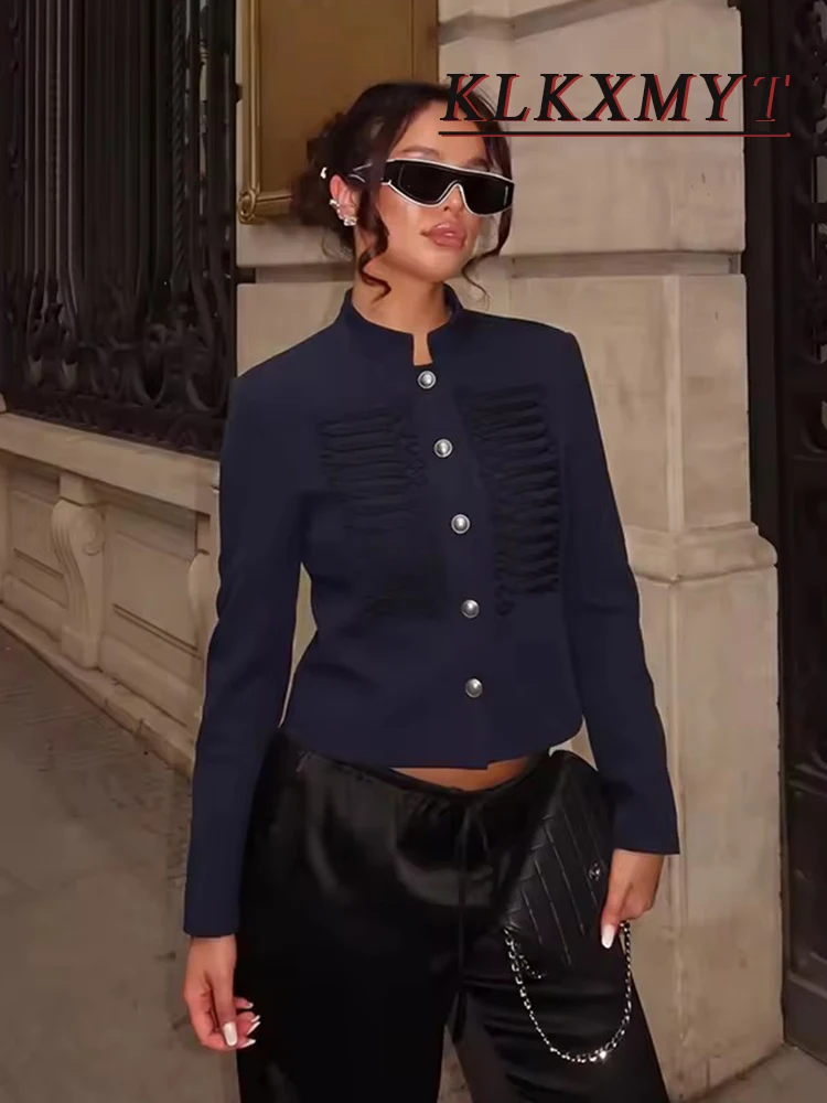

Casual Knot Decoration Blazer Women Stand Collar Single Breasted Full Sleeve Solid Jacket Spring Elegant Commute Coat