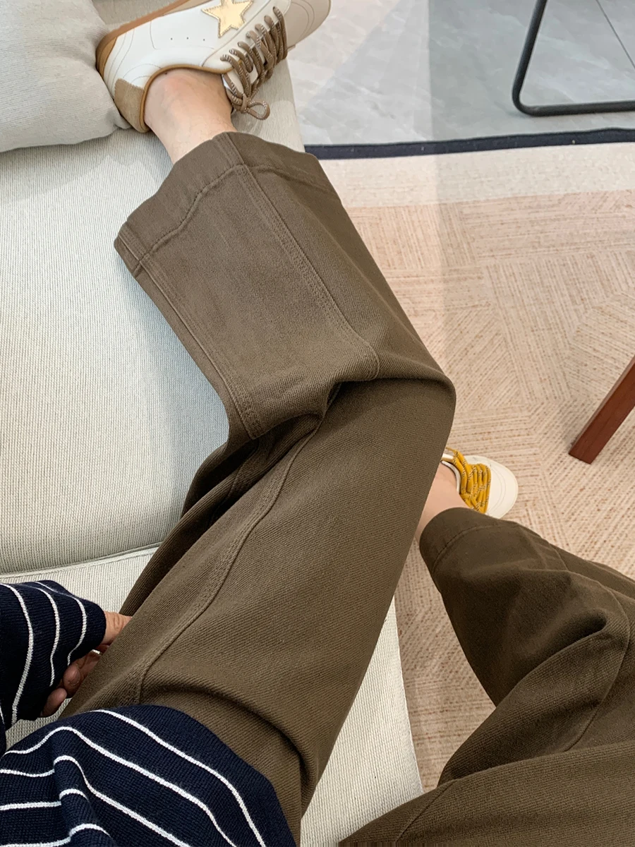 

Женские прямые джинсы с высокой талией на подкладке, осень-зима, свободный крой, утягивающие широкие брюки маленького размера и матери