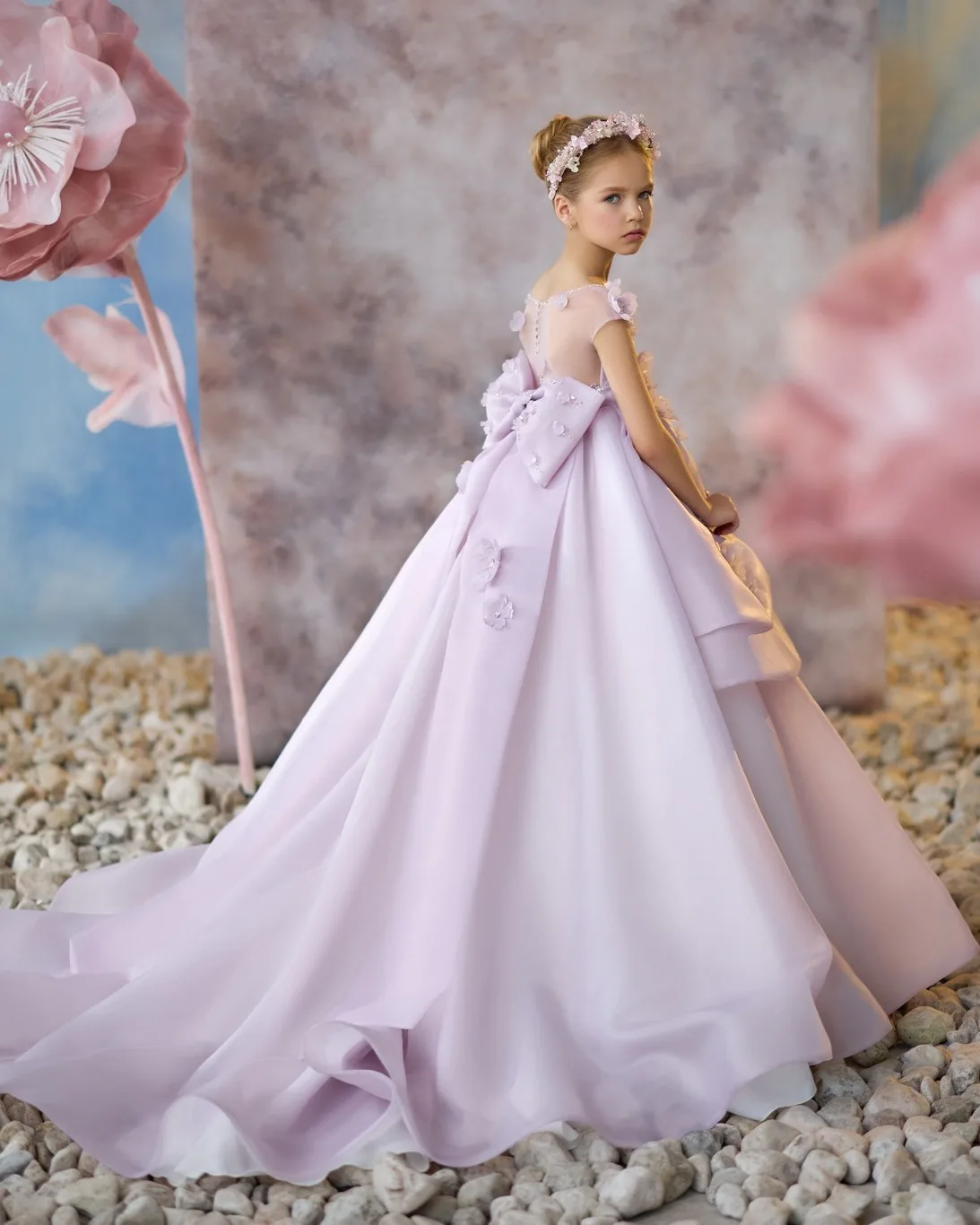 Lilac เจ้าหญิงดอกไม้สาวชุดดอกไม้เด็กผู้หญิงวันเกิด Party Gowns ที่กําหนดเอง Appliqued เด็ก First Communion Dresses