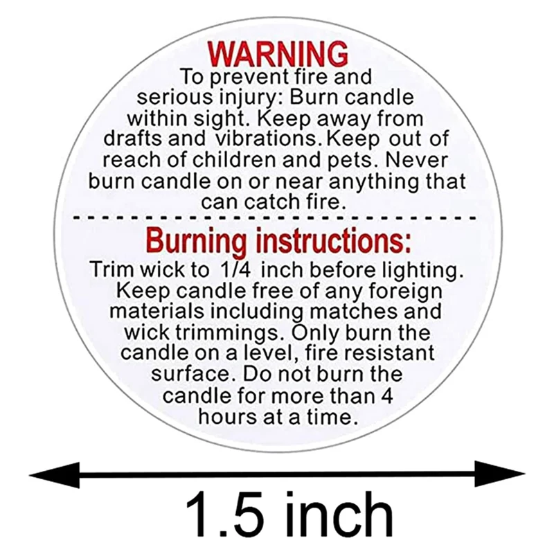 1000 Pcs Candle Warning Labels 1.5 Inch Waterproof Candle Safety Stickers For DIY Candle Jars Stickers