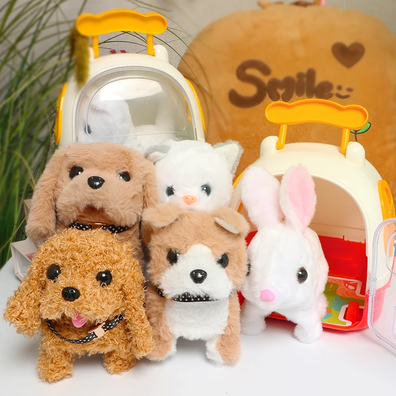 

Children Pretend Play Simulation Plush Animals Eelectric Walking Cute Stuffed Dog Cat Backpack Set Education Toy for Girls