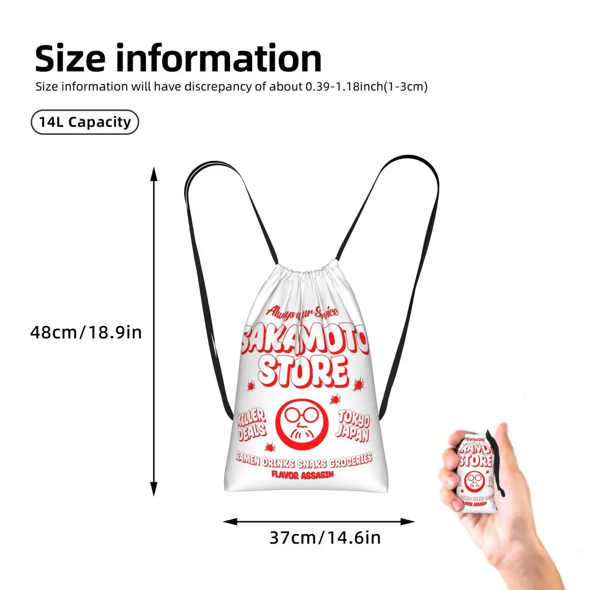 Sakamoto Days STORE Drawstring Backpack hiking cycling Bag Lightweight Foldable Storage Drawstring Bag for Men Women